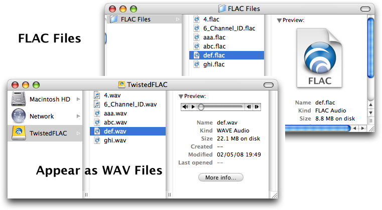 FLAC files appear as WAV files