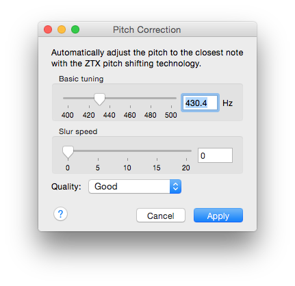 The pitch correction interface