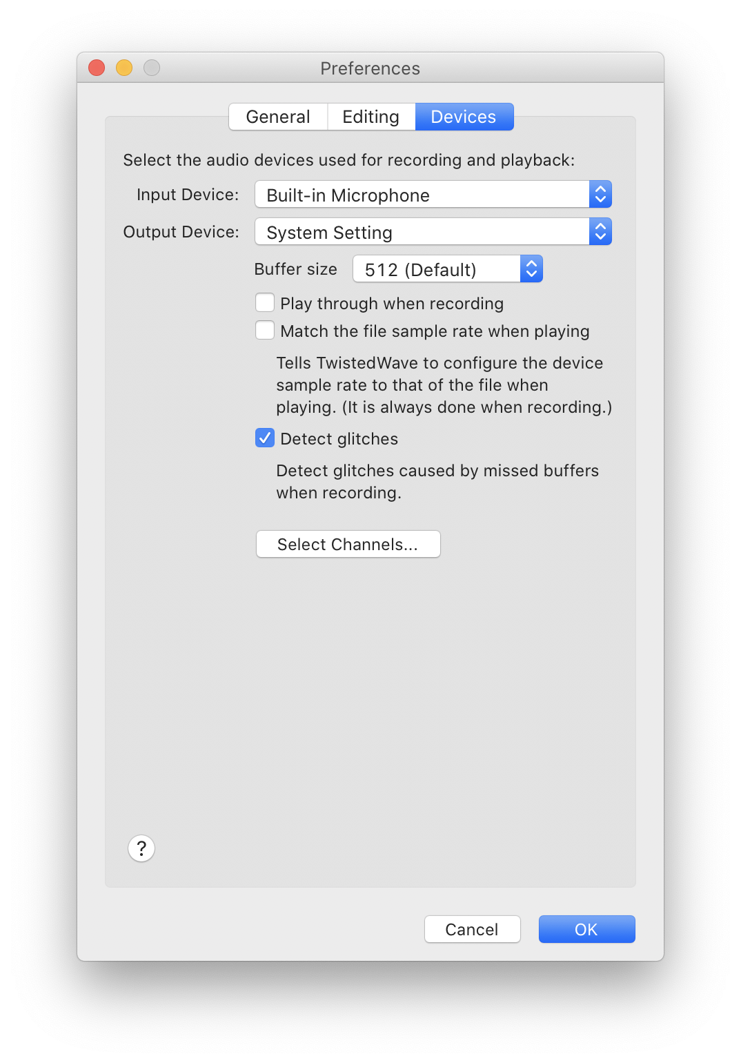 The Preferences Window (device settings)